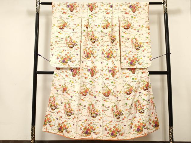 平和屋着物∵女の子　十三参り　子供　祝着　芝陶器花文　金彩　逸品　DABE7072ma