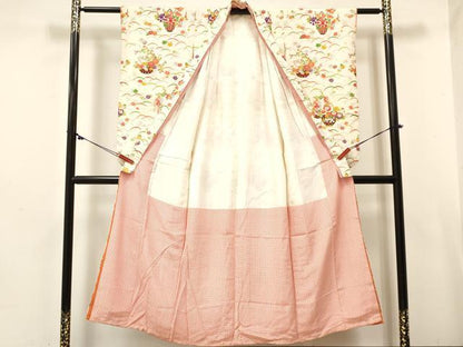 平和屋着物∵女の子　十三参り　子供　祝着　芝陶器花文　金彩　逸品　DABE7072ma