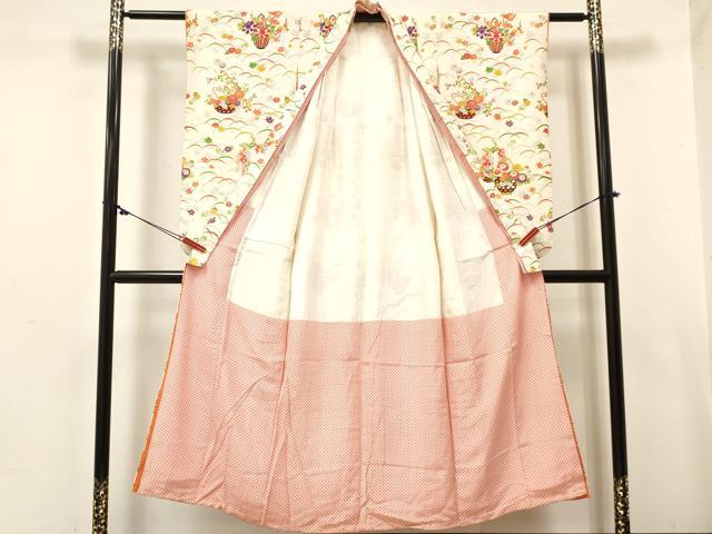 平和屋着物∵女の子　十三参り　子供　祝着　芝陶器花文　金彩　逸品　DABE7072ma