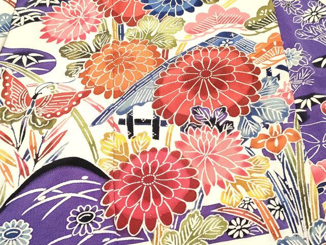 平和屋着物[]七五三　女の子　３歳　祝着　三つ身　型染　花蝶文　鬼しぼ縮緬　逸品　DABE7074ma