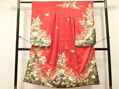 平和屋着物[]七五三 女の子 ７歳 祝着 四つ身 花蝶文 暈し染め 金彩 逸品 DABE7076ma