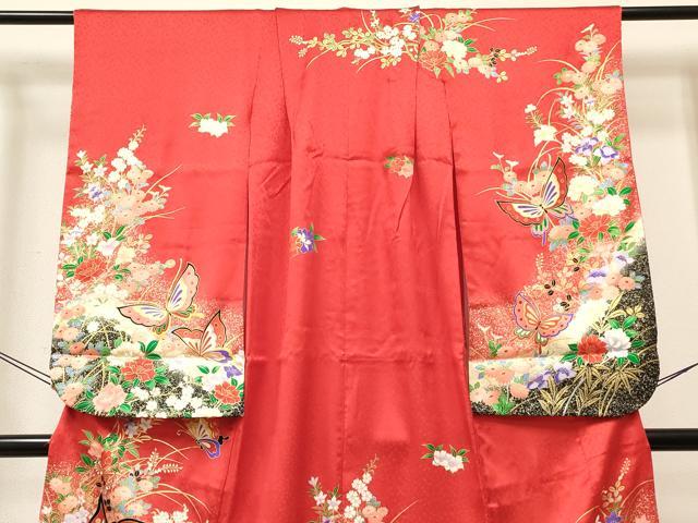 平和屋着物[]七五三　女の子　７歳　祝着　四つ身　花蝶文　暈し染め　金彩　逸品　DABE7076ma