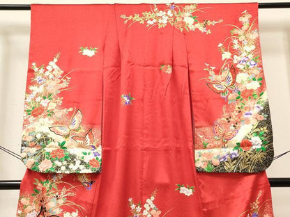平和屋着物[]七五三 女の子 ７歳 祝着 四つ身 花蝶文 暈し染め 金彩 逸品 DABE7076ma