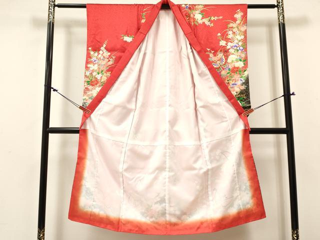 平和屋着物[]七五三　女の子　７歳　祝着　四つ身　花蝶文　暈し染め　金彩　逸品　DABE7076ma