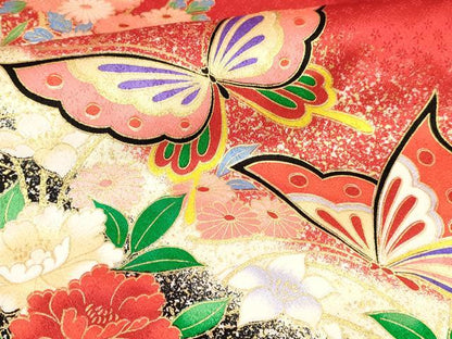 平和屋着物[]七五三　女の子　７歳　祝着　四つ身　花蝶文　暈し染め　金彩　逸品　DABE7076ma