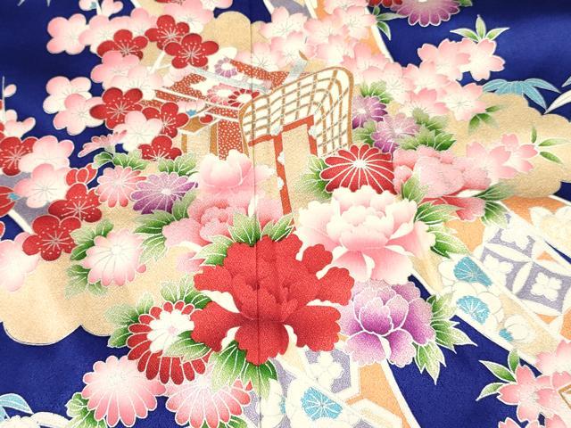 平和屋着物[]七五三　女の子　７歳　祝着　四つ身　器物花文　金銀彩　逸品　DABE7078ma
