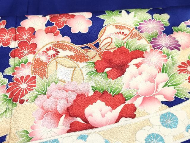 平和屋着物[]七五三　女の子　７歳　祝着　四つ身　器物花文　金銀彩　逸品　DABE7078ma