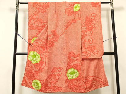 平和屋着物[]七五三　女の子　７歳　祝着　四つ身　総絞り　草花文　逸品　DABE7082ma