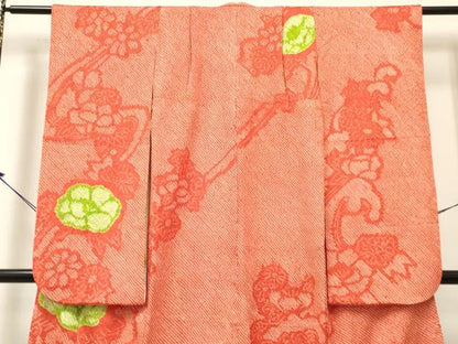 平和屋着物[]七五三　女の子　７歳　祝着　四つ身　総絞り　草花文　逸品　DABE7082ma