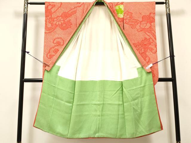 平和屋着物[]七五三　女の子　７歳　祝着　四つ身　総絞り　草花文　逸品　DABE7082ma