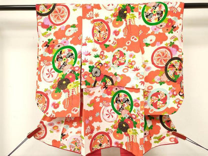平和屋着物[]七五三　女の子　３歳　祝着　三つ身　花丸文　金彩　逸品　DABE7085ma