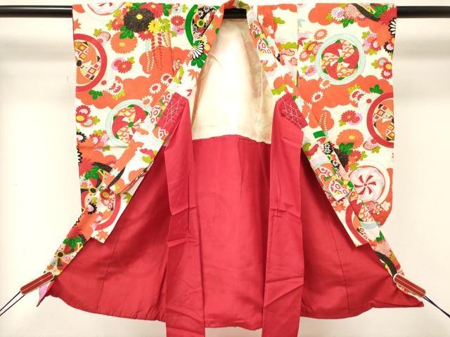 平和屋着物[]七五三　女の子　３歳　祝着　三つ身　花丸文　金彩　逸品　DABE7085ma