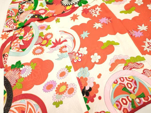 平和屋着物[]七五三　女の子　３歳　祝着　三つ身　花丸文　金彩　逸品　DABE7085ma