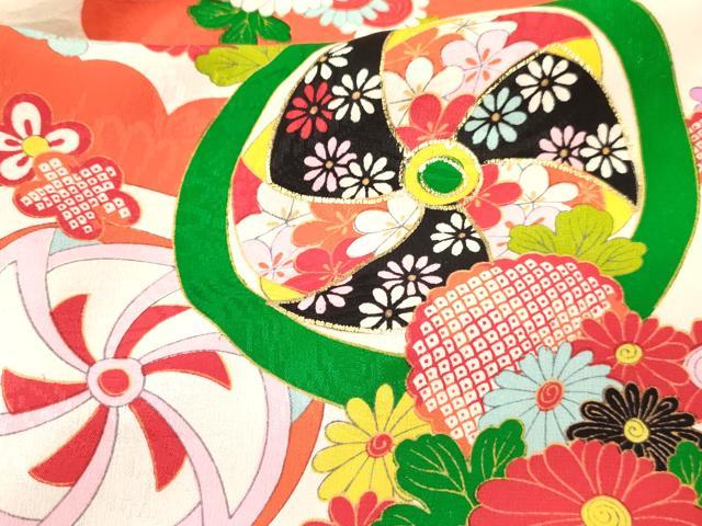 平和屋着物[]七五三　女の子　３歳　祝着　三つ身　花丸文　金彩　逸品　DABE7085ma