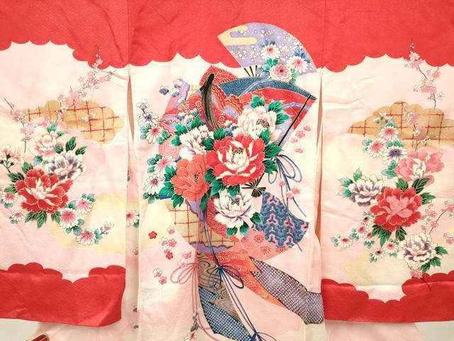 平和屋着物[]七五三　女の子　３歳　祝着　三つ身　長襦袢(袷)セット　女人扇面花文　金彩　逸品　DABE7087ma