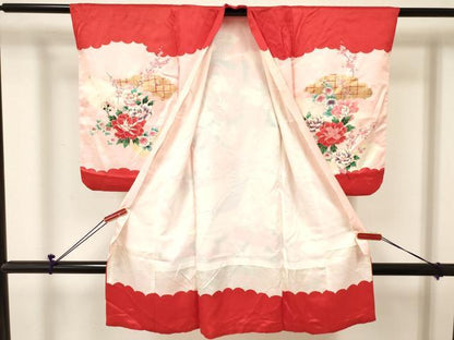 平和屋着物[]七五三　女の子　３歳　祝着　三つ身　長襦袢(袷)セット　女人扇面花文　金彩　逸品　DABE7087ma