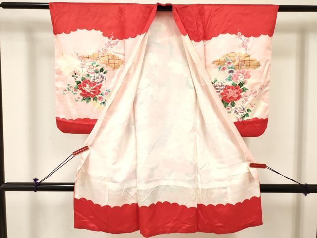 平和屋着物[]七五三　女の子　３歳　祝着　三つ身　長襦袢(袷)セット　女人扇面花文　金彩　逸品　DABE7087ma