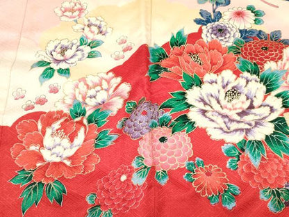 平和屋着物[]七五三　女の子　３歳　祝着　三つ身　長襦袢(袷)セット　女人扇面花文　金彩　逸品　DABE7087ma