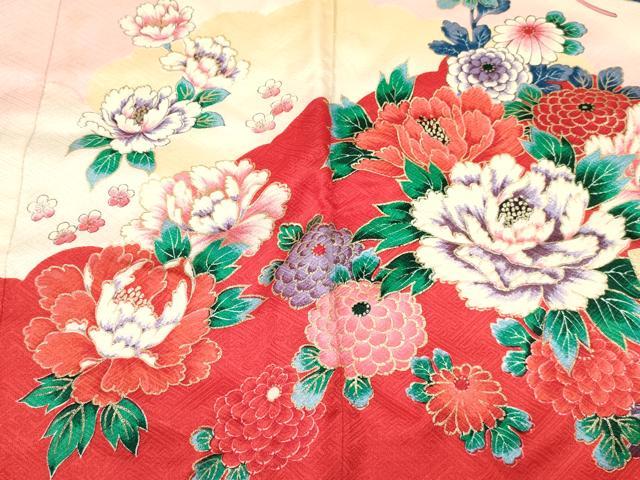 平和屋着物[]七五三　女の子　３歳　祝着　三つ身　長襦袢(袷)セット　女人扇面花文　金彩　逸品　DABE7087ma