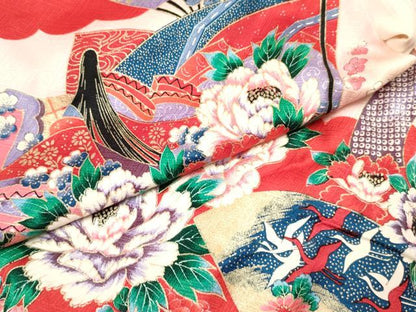 平和屋着物[]七五三　女の子　３歳　祝着　三つ身　長襦袢(袷)セット　女人扇面花文　金彩　逸品　DABE7087ma
