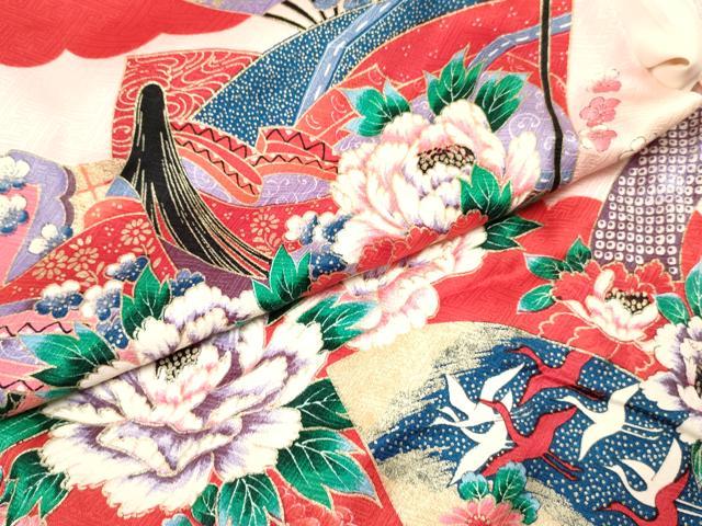 平和屋着物[]七五三　女の子　３歳　祝着　三つ身　長襦袢(袷)セット　女人扇面花文　金彩　逸品　DABE7087ma