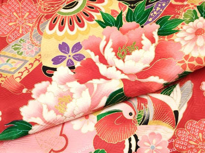 平和屋着物[]七五三　女の子　３歳　祝着　三つ身　襦袢付き　鈴　鴛鴦楽器花文　暈し染め　金彩　逸品　DABE7089ma