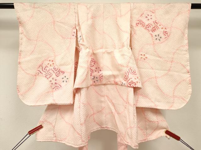 平和屋着物[]七五三　女の子　３歳　祝着　三つ身　総絞り　分銅花文　逸品　DABE7090ma