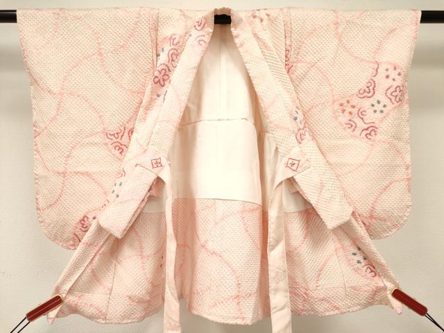 平和屋着物[]七五三　女の子　３歳　祝着　三つ身　総絞り　分銅花文　逸品　DABE7090ma