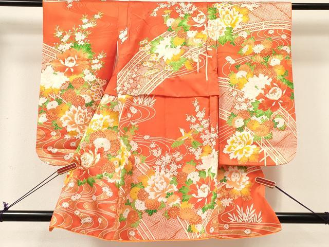 平和屋着物[]七五三　女の子　３歳　祝着　三つ身　長襦袢(無双仕立て)セット　駒刺繍　牡丹花文　金彩　逸品　DABE7091ma