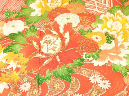 平和屋着物[]七五三　女の子　３歳　祝着　三つ身　長襦袢(無双仕立て)セット　駒刺繍　牡丹花文　金彩　逸品　DABE7091ma