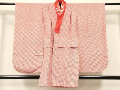 平和屋着物[]七五三　女の子　７歳　祝着　四つ身　襦袢(袷・半衿刺繍)セット　舞蝶花車文　金彩　逸品　DABE7092ma