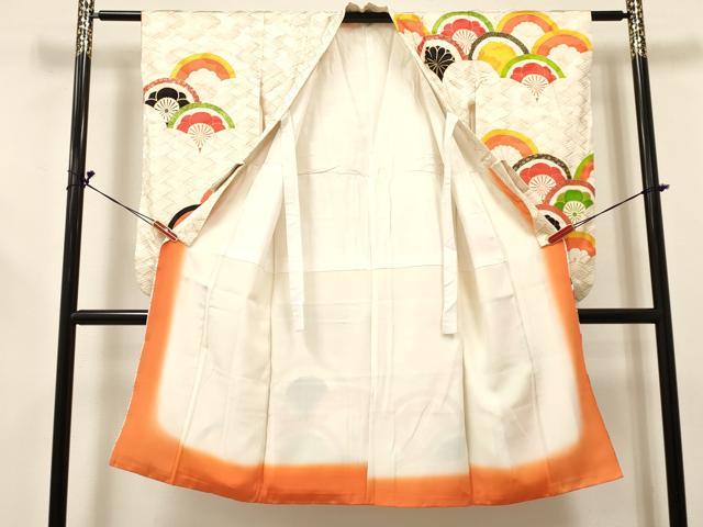 平和屋着物[]七五三　女の子　７歳　祝着　四つ身　長襦袢(無双仕立て・半衿刺繍)セット　駒刺繍　花青海波　金彩　逸品　DABE7093ma