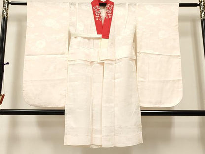平和屋着物[]七五三　女の子　７歳　祝着　四つ身　長襦袢(無双仕立て・半衿刺繍)セット　駒刺繍　花青海波　金彩　逸品　DABE7093ma