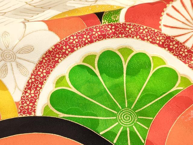 平和屋着物[]七五三　女の子　７歳　祝着　四つ身　長襦袢(無双仕立て・半衿刺繍)セット　駒刺繍　花青海波　金彩　逸品　DABE7093ma