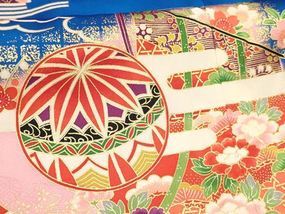平和屋着物[]七五三　女の子　３歳　祝着　三つ身　長襦袢(単衣)セット　几帳花松文　暈し染め　金彩　逸品　DABE7094ma