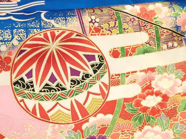 平和屋着物[]七五三　女の子　３歳　祝着　三つ身　長襦袢(単衣)セット　几帳花松文　暈し染め　金彩　逸品　DABE7094ma