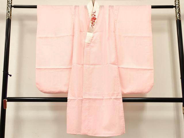 平和屋着物[]七五三　女の子　７歳　祝着　四つ身　襦袢(無双仕立て・半衿刺繍)セット　駒刺繍 鼓牡丹花文 暈し染め 金彩 逸品　DABE7095ma