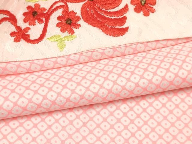 平和屋着物[]七五三　女の子　７歳　祝着　四つ身　襦袢(無双仕立て・半衿刺繍)セット　駒刺繍 鼓牡丹花文 暈し染め 金彩 逸品　DABE7095ma