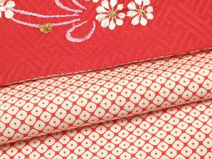 平和屋着物[]七五三　女の子　７歳　祝着　四つ身　襦袢(無双仕立て・半衿刺繍)セット　花蝶文　暈し染め　金彩　逸品　DABE7096ma