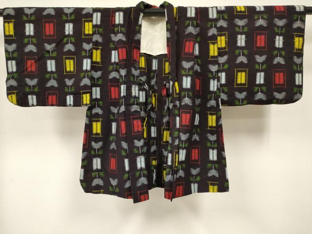 平和屋着物[]久留米絣　女の子　７歳　四つ身　着物・羽織(単衣)セット　洋花文　綿　逸品　DABE7099ma