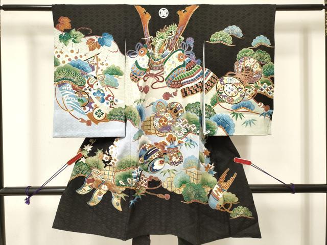 平和屋着物[]お宮参り　男の子　祝着　産着　初着　のしめ　龍　兜　鼓笹松文　暈し染め　金彩　逸品　DABE7101ma