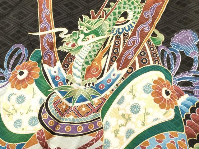 平和屋着物[]お宮参り　男の子　祝着　産着　初着　のしめ　龍　兜　鼓笹松文　暈し染め　金彩　逸品　DABE7101ma