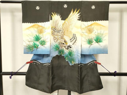 平和屋着物[]お宮参り　男の子　祝着　産着　初着　のしめ　刺繍　鷹　鷲　松文　暈し染め　金彩　逸品　DABE7102ma