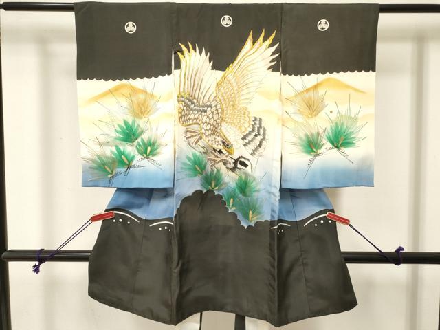 平和屋着物[]お宮参り　男の子　祝着　産着　初着　のしめ　刺繍　鷹　鷲　松文　暈し染め　金彩　逸品　DABE7102ma