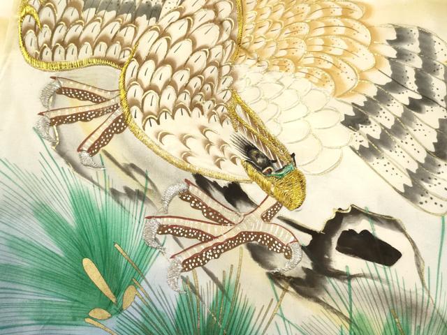 平和屋着物[]お宮参り　男の子　祝着　産着　初着　のしめ　刺繍　鷹　鷲　松文　暈し染め　金彩　逸品　DABE7102ma