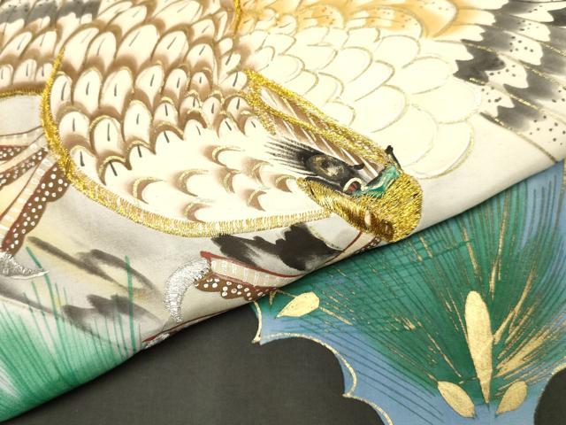 平和屋着物[]お宮参り　男の子　祝着　産着　初着　のしめ　刺繍　鷹　鷲　松文　暈し染め　金彩　逸品　DABE7102ma
