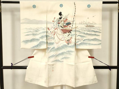 平和屋着物[]お宮参り　男の子　祝着　産着　初着　のしめ　作家物　手描き　海　戦　暈し染め　逸品　DABE7104ma