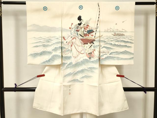 平和屋着物[]お宮参り　男の子　祝着　産着　初着　のしめ　作家物　手描き　海　戦　暈し染め　逸品　DABE7104ma