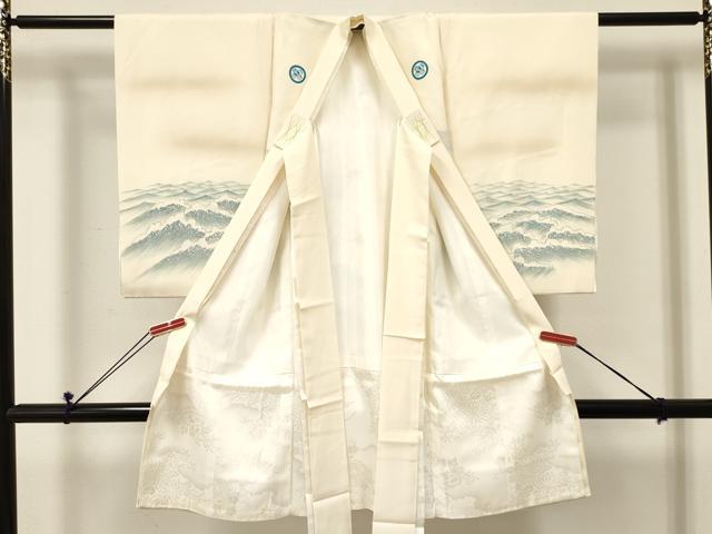 平和屋着物[]お宮参り　男の子　祝着　産着　初着　のしめ　作家物　手描き　海　戦　暈し染め　逸品　DABE7104ma