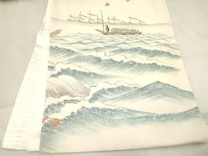 平和屋着物[]お宮参り　男の子　祝着　産着　初着　のしめ　作家物　手描き　海　戦　暈し染め　逸品　DABE7104ma